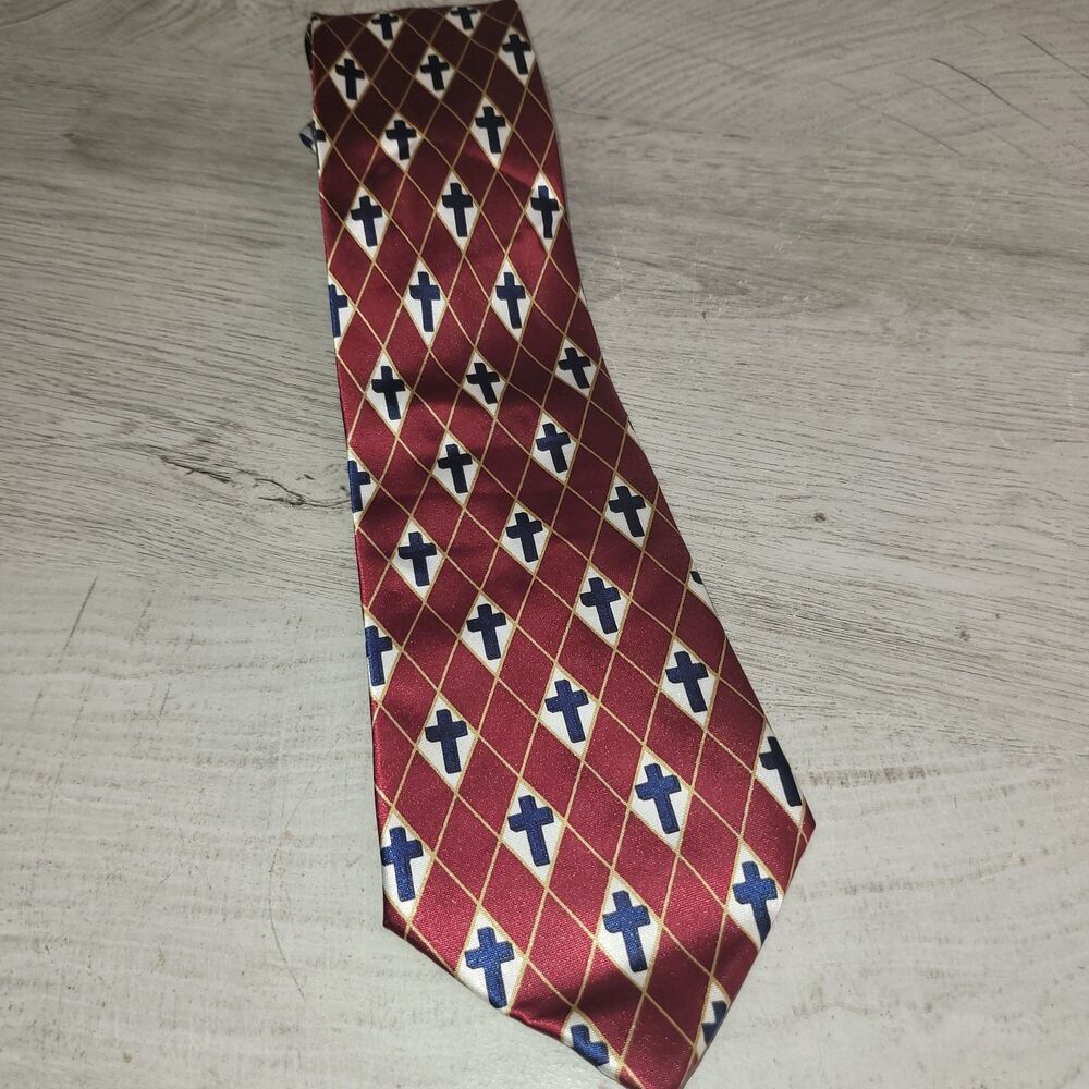 Gospitality Soul Winning Mens Necktie Tie Gospel Cross Maroon Geometric